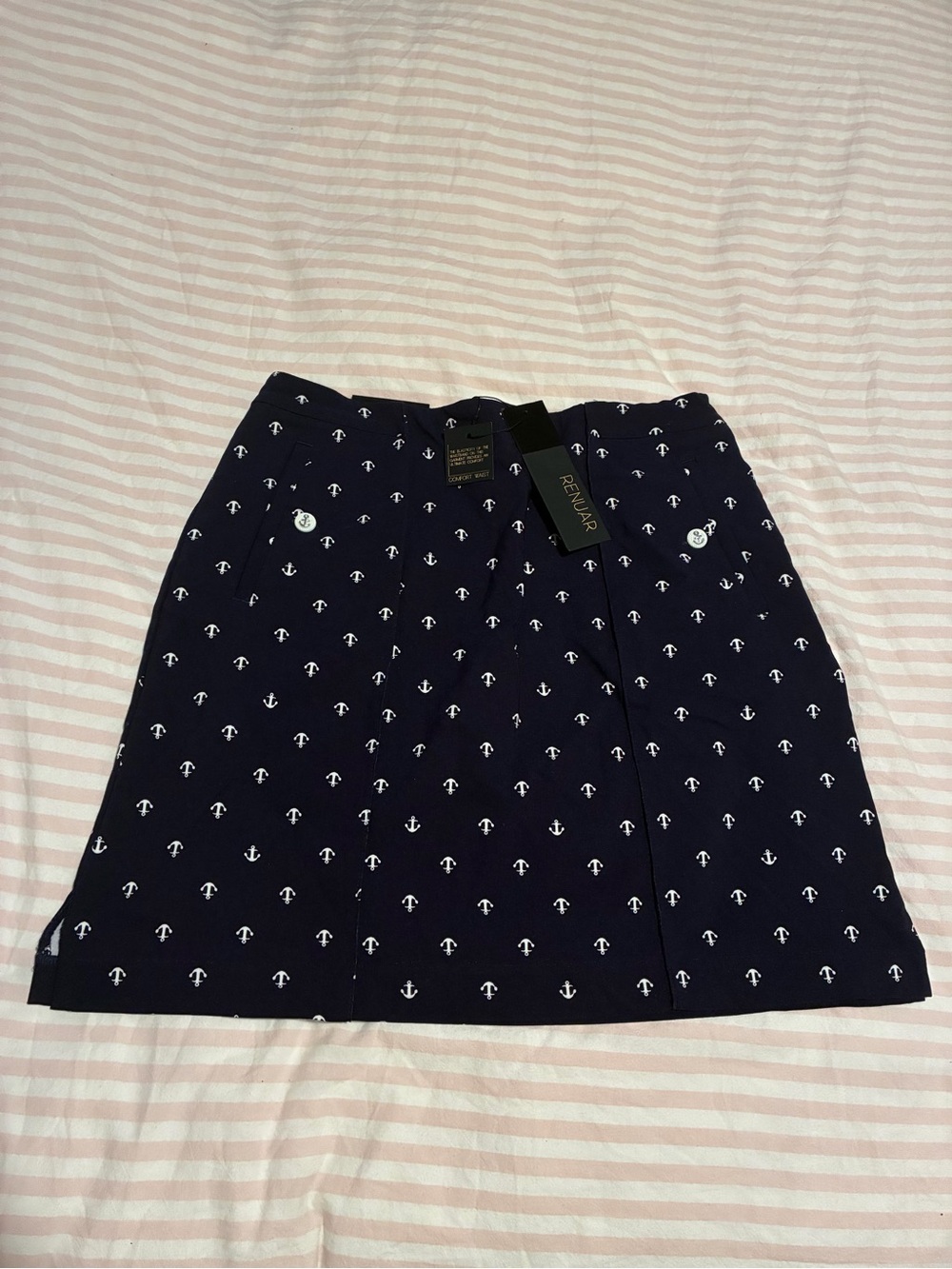 Renuar Navy A-Line Skirt with White Anchor Print